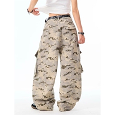 WE1590-P59美式复古迷彩伞兵裤拼接直筒宽松休闲裤男女长裤子，男装休闲裤，电商B323A