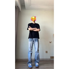 闪电纹冰蓝牛仔裤男款美式高街vibe裤子cleanfit高个子直筒微喇裤，男装牛仔裤，星座1007（原301D）