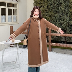 【新品】麂皮绒皮毛一体羊羔毛长款外套女5156-P225-K338，女装皮草，2C126