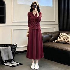 韩版时尚套装裙女春秋款高级感显瘦V领纽扣设计上衣半身裙两件套，女装套装/套裙，江南