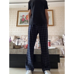 1014-1-kz577- 夏季薄款格子裤微喇休闲裤男图片