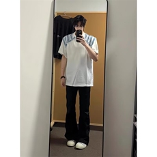 新款时尚慵懒原宿潮流毛边牛仔拼接垫肩t恤男夏季GTX84，男装T恤，星座208-5