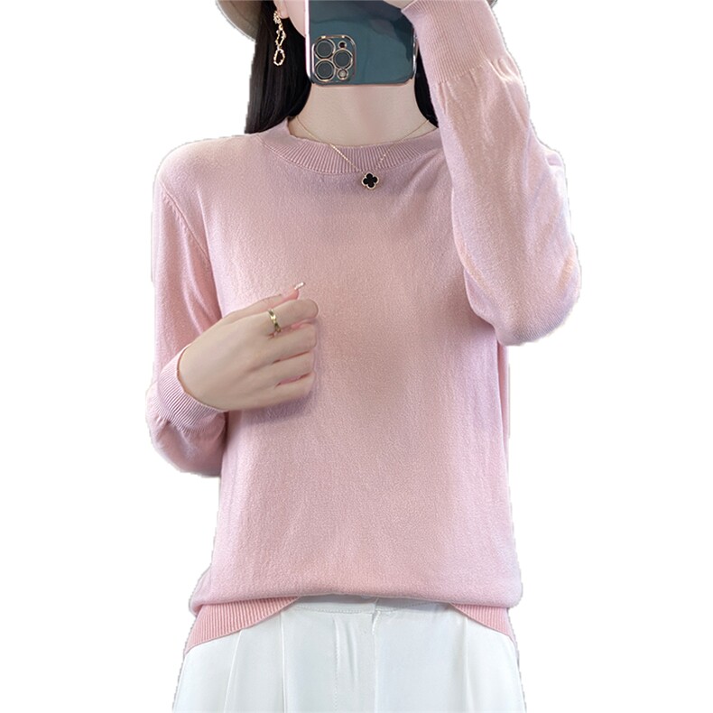 可机洗精纺半高领羊毛衫女薄款2025秋季内搭宽松针织打底衫上衣,针织衫/毛衣,德尔信羊绒