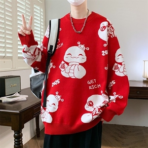 76277-特P60新年毛衣男本命年红色过年毛线衣男情侣款加厚针织衫图片