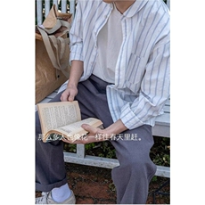 条纹短袖衬衫男日系复古痞帅衬衣夏季度假慵懒风长分袖C139，男装T恤，星座1116A（原606A-3）