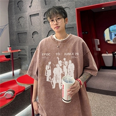 夏季2024港风新款水洗美式情侣短袖T恤男装宽松复古半袖S307-P38，男装T恤，电商A233-1