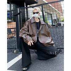 美式皮衣外套男春秋新款宽松大码机车风皮夹克休闲上衣3322/P65，男装夹克，星座506