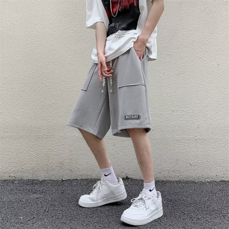华夫格短裤男生夏季新款潮牌五分裤宽松运动裤1001-1-DK012-P32图片
