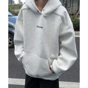 秋季新款连帽卫衣男肩上拉链刺绣外套情侣套头款 W113-P60 控88图片