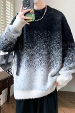 84519-P65秋冬新款休闲毛衣男长袖针织衫港风外套渐变宽松打底衫，男装T恤，电商D310B