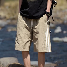 冰丝条纹运动短裤男夏季2025新款薄款速干宽松直筒男士休闲五分裤，男装牛仔裤，星座1210-1