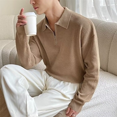 针织衫ins翻领半拉链简约polo长袖毛衣型男百搭纯色线衣酷B47/P50，男装针织衫/毛衣，星座506