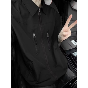 高品质夏款男短袖衬衫工装拉链有垫肩宽松五分袖衬衣CS058 P40图片