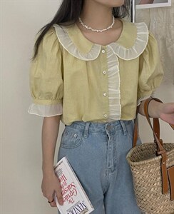 法式少女娃娃领小衫～图片