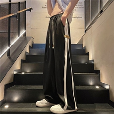 新款休闲长裤男女夏季宽松垂感阔腿美式潮牌条纹运动裤潮QK30-P35，女装休闲裤，星座1008-1