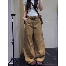 弯刀休闲裤男女韩版潮流卡其色阔腿裤2025夏季ins长裤K6222-P55，男装休闲裤，星座412-1