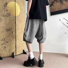风刺绣裤子夏季薄款亚麻七分裤胖子灯笼裤冰丝沙滩短裤-DK86，男装牛仔裤，星座601-2