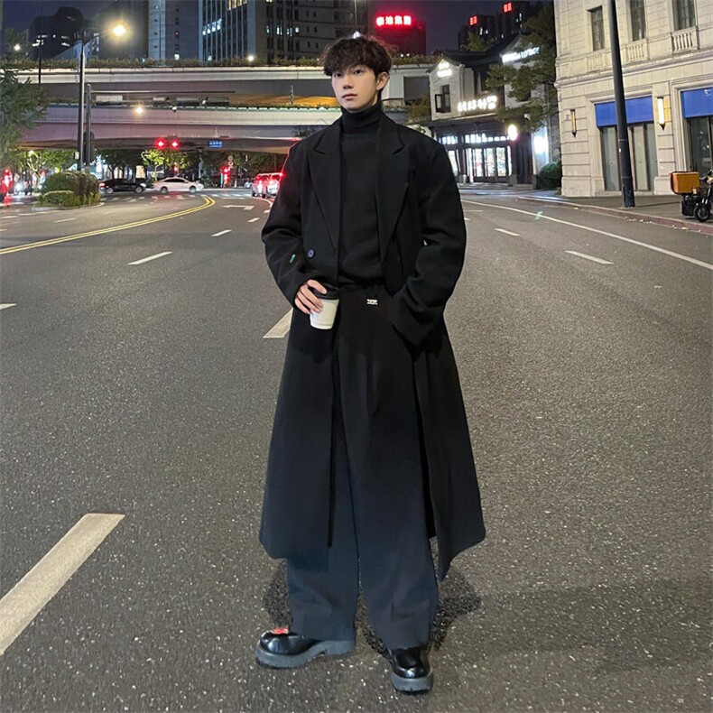 秋冬外景毛呢大衣男潮宽松过膝风衣呢子情侣加棉外套MN99805/P125，男装风衣，电商B316