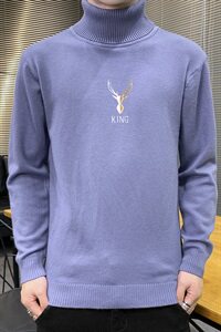 冬季可翻高领毛衣加厚保暖大码刺绣毛衫打底针织衫蓝M255加绒P43图片