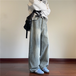 水洗渐变clenafit弯刀牛仔裤男款春秋季潮牌美式高街直筒拖地裤子图片
