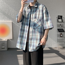 短袖衬衫男夏季新款磨毛格子衬衣DX002-特批26无差价，男装衬衫，星座214-3