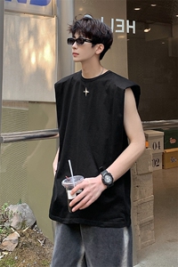 美式垫肩背心男大码四角星无袖短袖T恤男BX8764P25控39图片