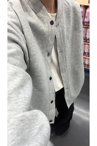 420克重磅棒球领纯色宽松休闲慵懒感上衣外套男女W4686-特价P58图片