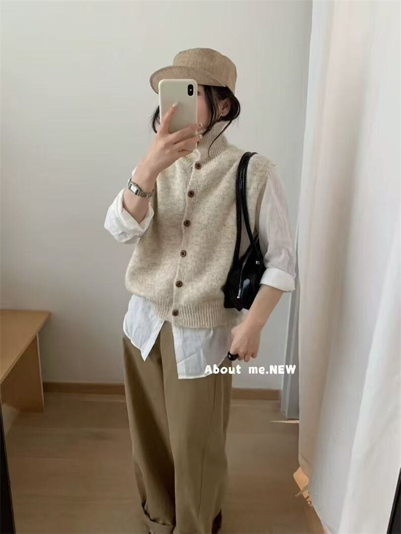 2025年秋季时尚百搭通勤简约休闲半高领开衫马甲，女装马甲，源达羊绒