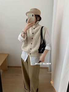 2025年秋季时尚百搭通勤简约休闲半高领开衫马甲,女装马甲,源达羊绒