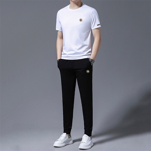 HP580夏季新款男士运动休闲套装二件套圆领刺绣男装速干百搭短袖图片