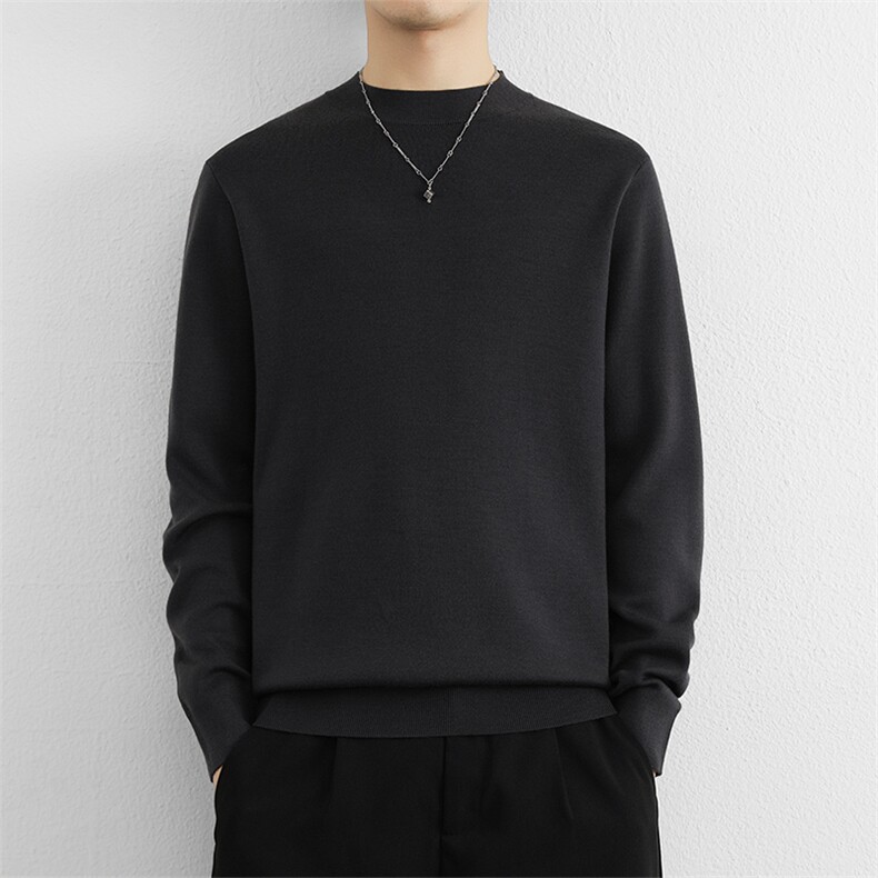 绵羊毛圆领衣服男秋冬加厚毛线衣保暖纯色打底内搭针织衫,男装T恤,星座914