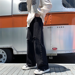 暗黑破洞牛仔裤男韩版潮流高街帅2024新款ins阔腿裤RK1943-P40图片