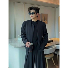 OR0782-P58网图秋季无扣休闲通勤西服韩版时尚翻领长袖黑色外套潮，男装西服，电商C233