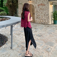 树莓色镂空钩花上衣吊带裙套装2025新款女夏爆款高级感绝美连衣裙，女装套装/套裙，浙宝069