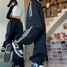 美式复古高街工装裤女春秋百搭宽松运动ins潮韩版阔腿裤AK815-P45，男装休闲裤，星座1008
