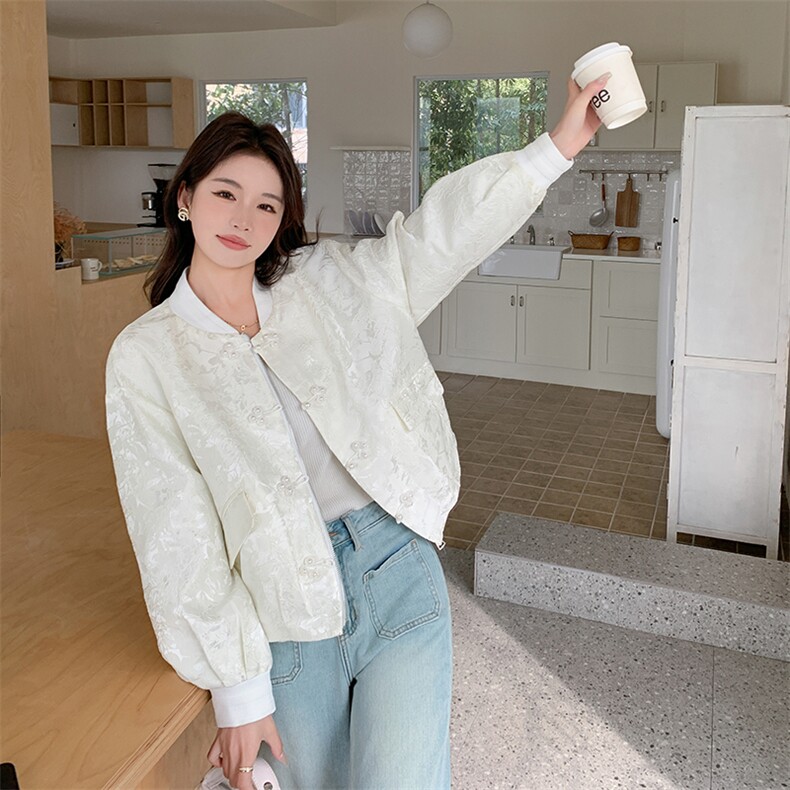 白色国风提花新中式短外套女春秋2025新款短款小个子流行爆款小众,女装短外套,浙宝208