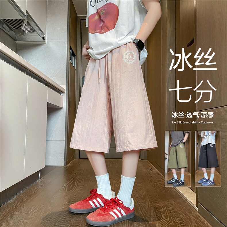 夏季新款美式印花斜切设计速干宽松七分裤B315-K25410-特p30控58,男装牛仔裤,电商B315