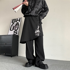 到货24春装山本暗黑系假二件无性别刺绣叠穿裙裤个性宽松西裤男女，男装西裤，星座909