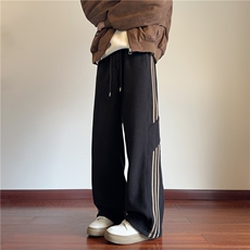 抖音品质冬季新款加厚摇粒绒条纹宽松休闲裤B315-K898-p55控78，男装休闲裤，电商B315