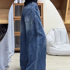 复古阔腿牛仔裤女秋冬季新款高腰显瘦高个子宽松垂感直筒拖地裤子，男装牛仔裤，星座506A