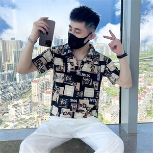 短袖衬衫拼团字母印花上衣修身款式 T137图片