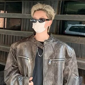 皮衣夹克外套男小立领机车服2024春秋新款潮流皮夹克W9329/P100图片