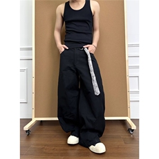 新款腰带解构高街弯刀牛仔裤男女宽松直筒休闲阔腿裤LN13244-P56，男装牛仔裤，星座1008