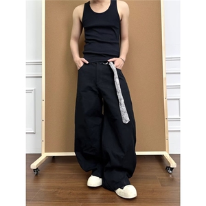新款腰带解构高街弯刀牛仔裤男女宽松直筒休闲阔腿裤LN13244-P56图片