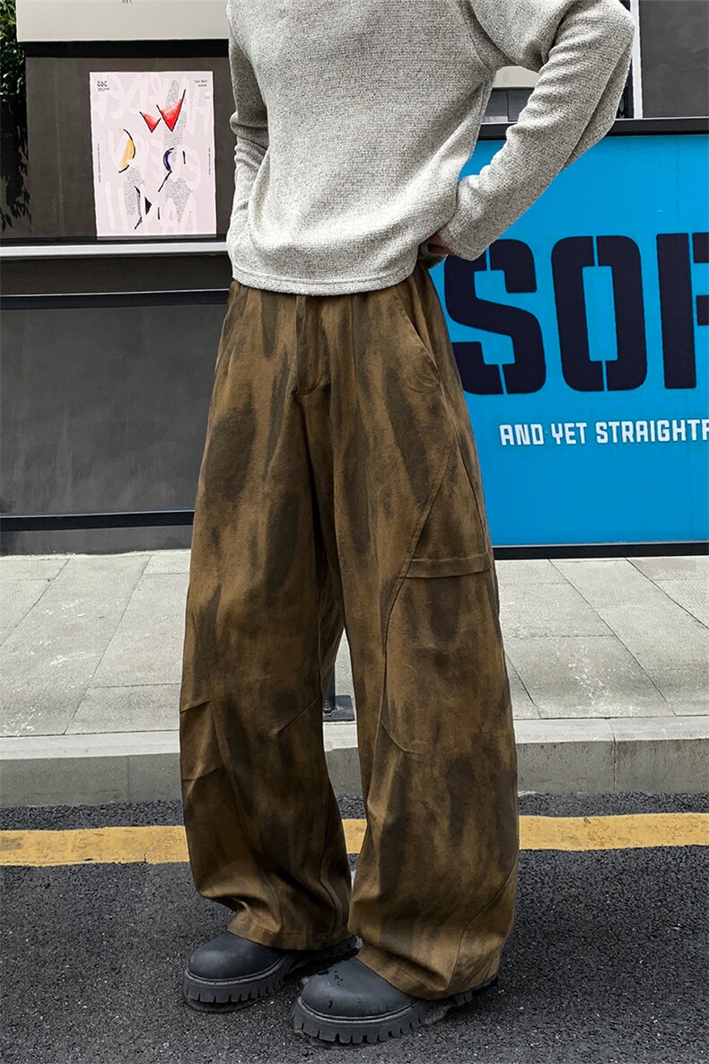 秋季新款美式高街扎染褶皱拼接大码休闲弯刀裤男K5953-特P50控88,男装休闲裤,电商A001
