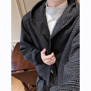千鸟格呢子夹克男宽松百搭牛角扣休闲连帽外套 XZ514-2-4234-P108图片