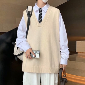 学院风V领毛衣男宽松休闲针织背心韩版潮流ins秋装马甲 M127-P30图片