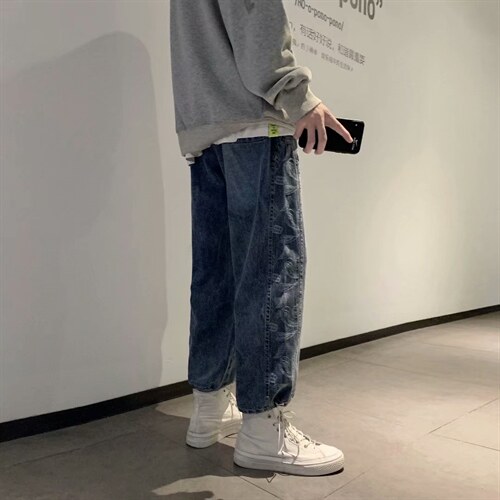 牛仔裤男新款直筒宽松束脚裤ins港风潮牌帅气老爹长裤NZK299-P45，男装牛仔裤，星座1008-2
