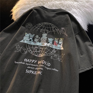 T恤潮流圆领男港风印花2026夏季新款短袖时尚B299-X5251-P45-控59,丝巾长款衬衫怎么搭配图片