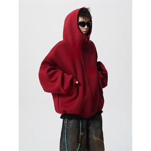 8XL-M 休闲复古潮美式重磅连帽宽松安克拉红色卫衣外套WY34P8图片